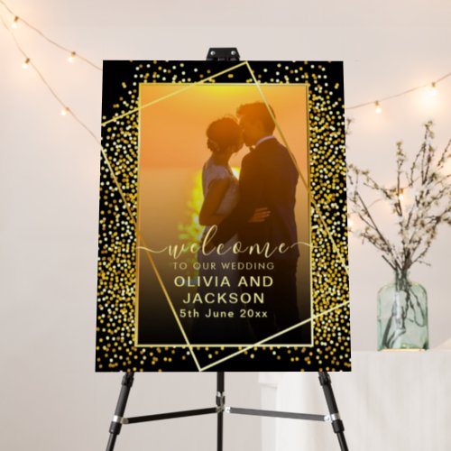 Modern Gold Glitter Black Wedding Welcome  Foam Board