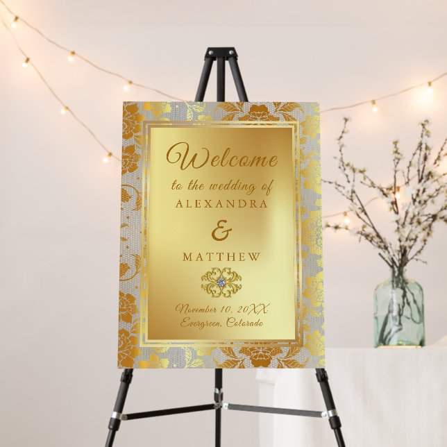 Modern Gold Glitter Black Wedding Welcome  Foam Board (In Situ (Stand))