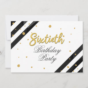 Modern Gold Glitter Black White 60th Birthday Invitation