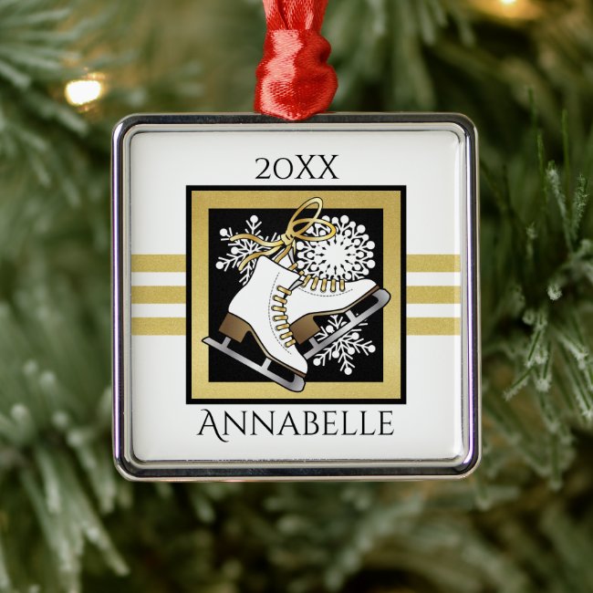 Modern Gold Glitter Black White Ice Skate