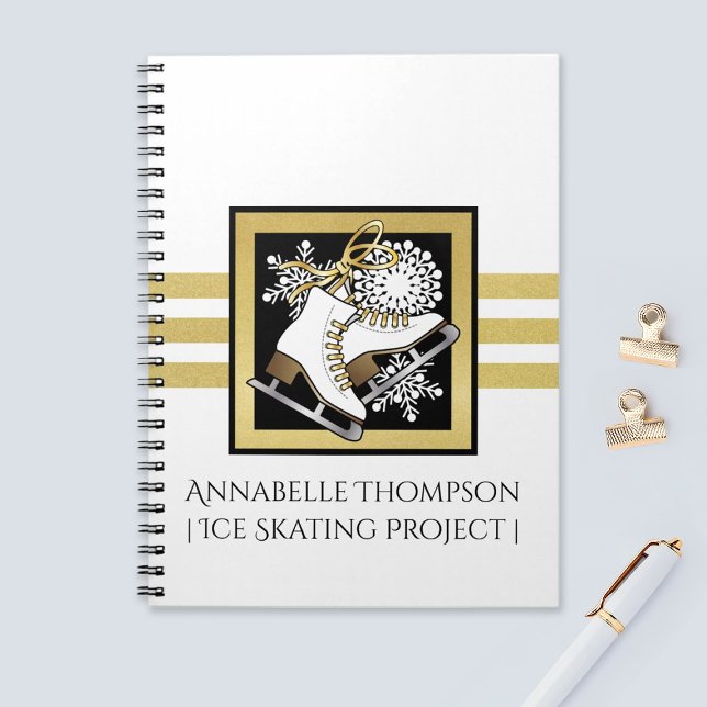 Modern Gold Glitter Black White Ice Skating Notebook (Creator Uploaded)