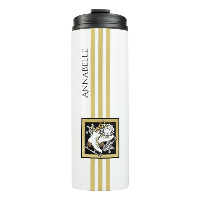 Modern Gold Glitter Black White Ice Skating