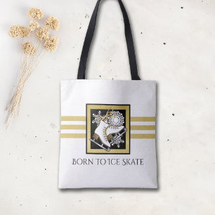 Modern Gold Glitter Black White Ice Skating Tote Bag