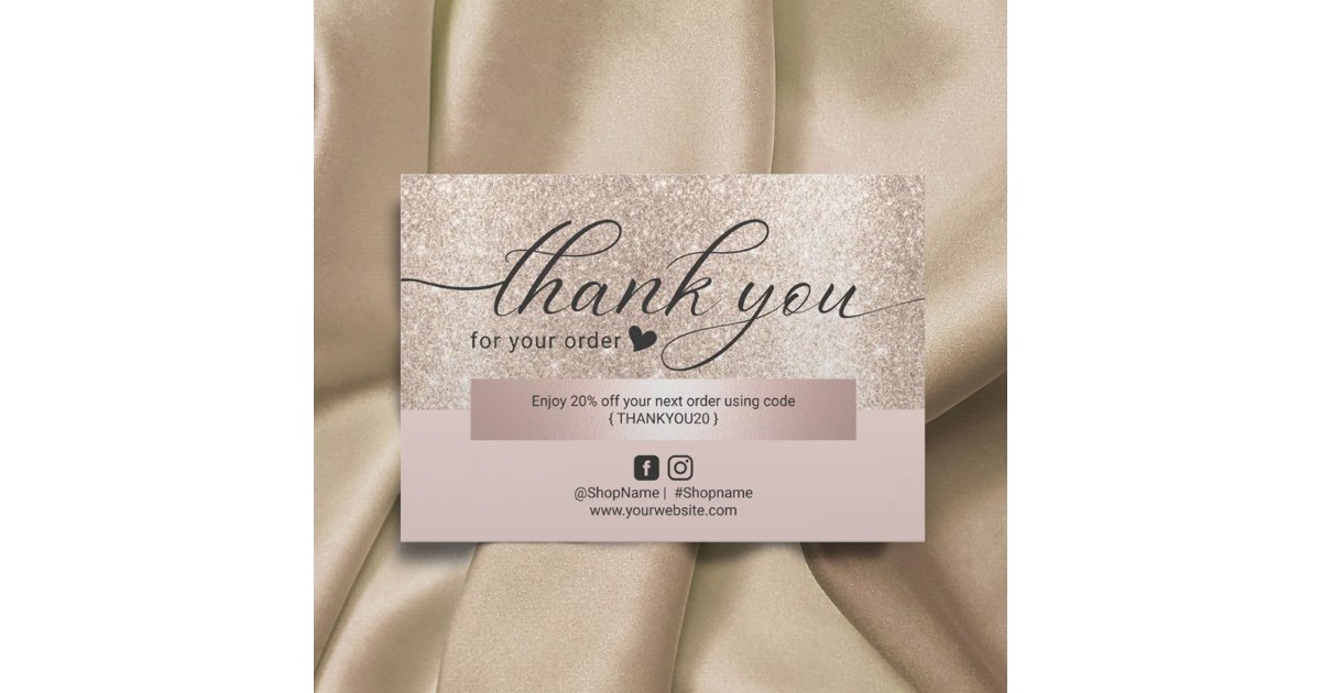 Modern Gold Glitter Blush Pink Order Thank You Card | Zazzle