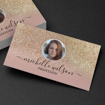 Modern Gold Glitter Blush Pink Salon Spa Photo Business Card by BlackEyesDrawing at Zazzle