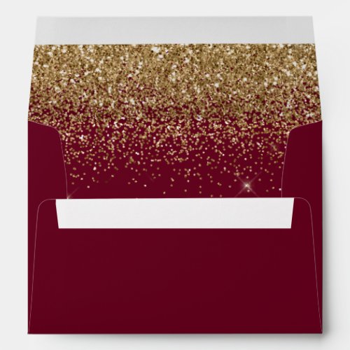 Modern Gold Glitter Burgundy Red Wedding Envelope