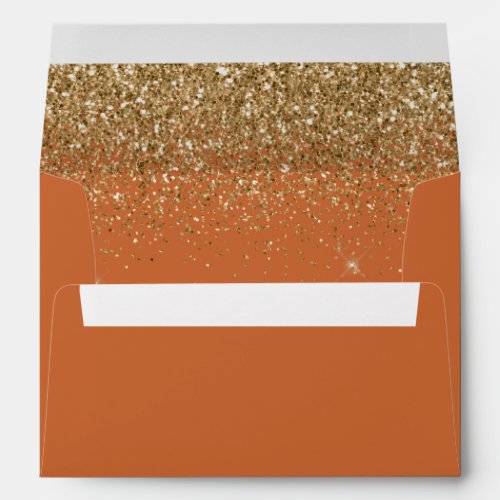 Modern Gold Glitter Burnt Orange Wedding Envelope