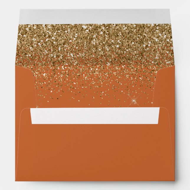 Modern Gold Glitter Burnt Orange Wedding Envelope (Back (Bottom))