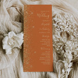 Modern Gold Glitter Burnt Orange Wedding Program<br><div class="desc">The left-hand edge of this elegant modern wedding program features a gold faux glitter design. The customizable text combines pale gold-colored handwriting,  copperplate and italic fonts on a burnt orange background.</div>