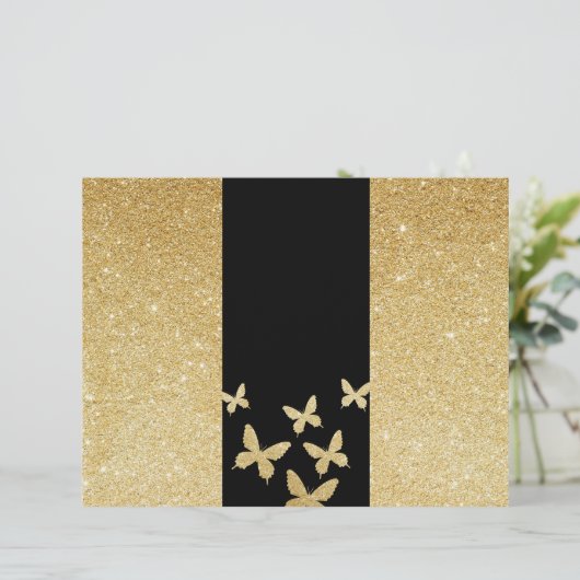 Modern Gold Glitter Butterflies Trifold Brochure (Standing Front)