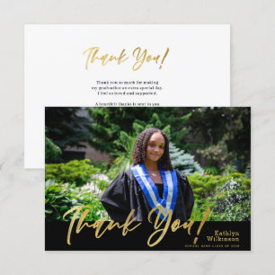 Modern Gold Glitter Calligraphy Photo Graduation Thank You Card