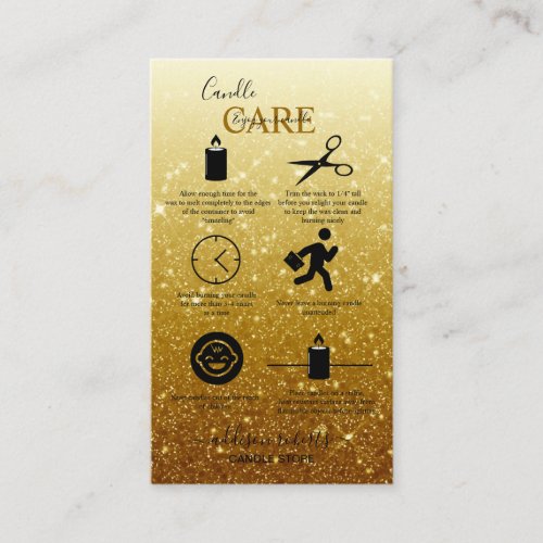 Modern  Gold Glitter Candle Care Business Card