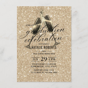 Modern Gold Glitter Cheers To Graduation Invitation