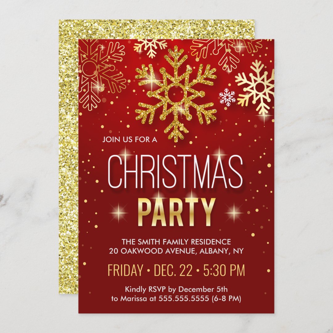 Modern Gold Glitter Christmas Holiday Party Invitation | Zazzle