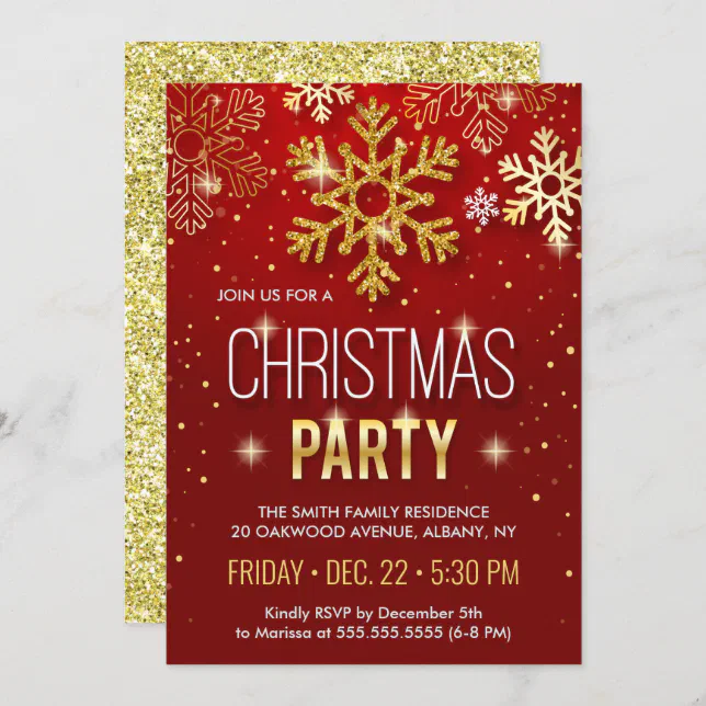 Modern Gold Glitter Christmas Holiday Party Invitation | Zazzle