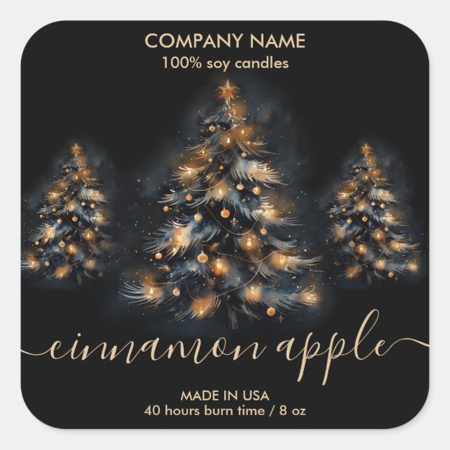 Modern Gold Glitter Christmas Tree Candle label (Front)