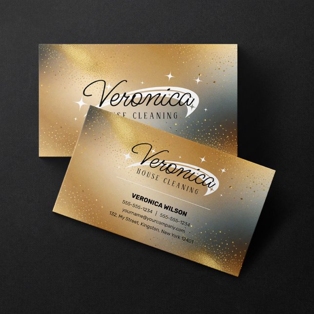 Modern Gold Glitter Color Maid Cleaning Services Business Card (Creator Uploaded)