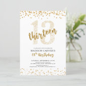 Modern Gold Glitter Confetti 13th Birthday Invitation (Standing Front)