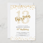 Modern Gold Glitter Confetti 13th Birthday Invitation (Front)