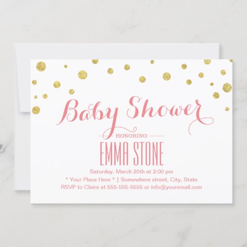 Modern Gold Glitter Confetti Dots Baby Shower 5x7 Paper Invitation Card