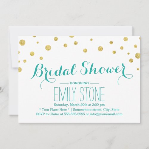 Modern Gold Glitter Confetti Dots Bridal Shower 5x7 Paper Invitation Card