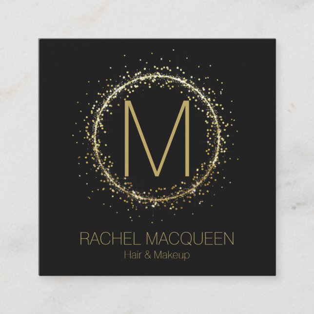 Modern Gold Glitter Confetti Monogram Logo Square Business Card (Front)