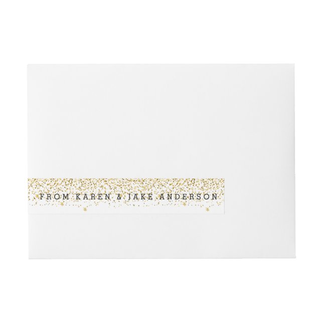 Modern Gold Glitter Confetti & Name Wrap Around Address Label (Front)