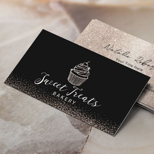 Modern Gold Glitter Cupcake Pastry Sweet Bakery  Business Card