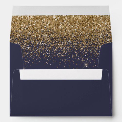 Modern Gold Glitter Dark Blue Wedding Envelope