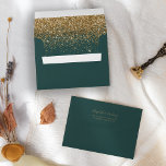 Modern Gold Glitter Dark Green Wedding Envelope<br><div class="desc">The inside of this elegant modern wedding invitation envelope features a gold faux glitter design on a dark green background. Customize the back flap with the names of the bride and groom in gold-colored handwriting script and return address in copperplate font on a dark green background.</div>