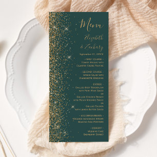 Modern Gold Glitter Dark Green Wedding Menu