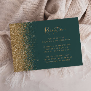 Modern Gold Glitter Dark Green Wedding Reception Enclosure Card
