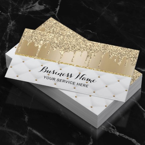 Modern Gold Glitter Drips Luxury Beauty Salon Business Card