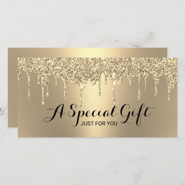 Modern Gold Glitter Drips Salon Gift Certificates (Front/Back)