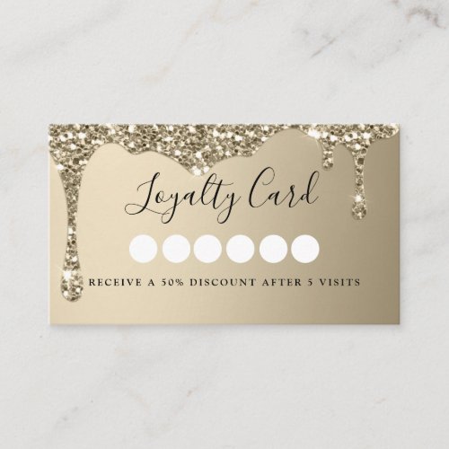 Modern Gold Glitter Drop Salon  Spa Loyalty  Business Card