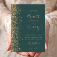 Modern Gold Glitter Edge Dark Green Wedding