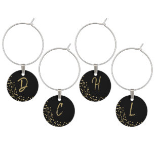 Modern Gold Glitter Effect Black And Gold Wine Charm