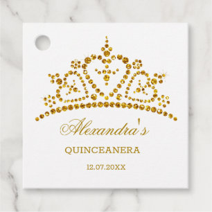 Modern gold glitter effect tiara Quinceanera Favor Tags