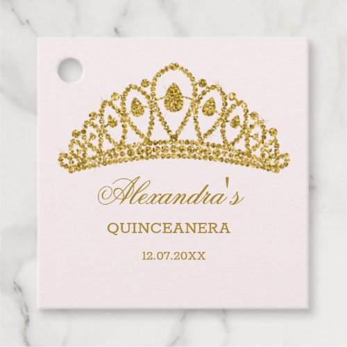 Modern gold glitter effect tiara Quinceanera Favor Tags