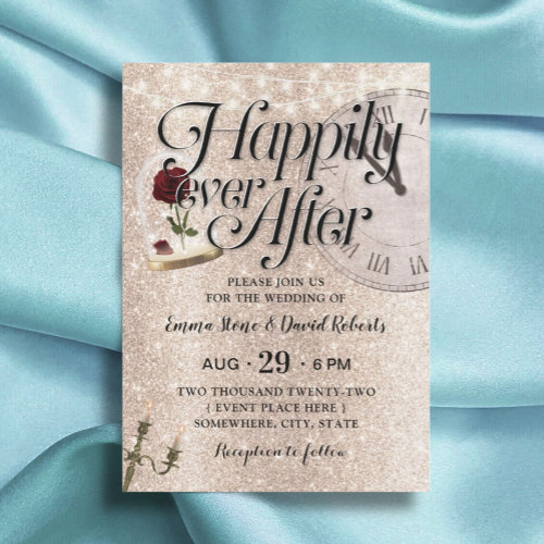 Modern Gold Glitter Fairy Tale Wedding Rose Dome Invitation