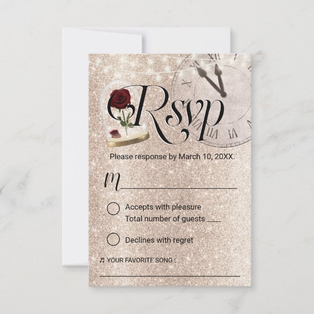 Modern Gold Glitter Fairytale Wedding RSVP (Front)