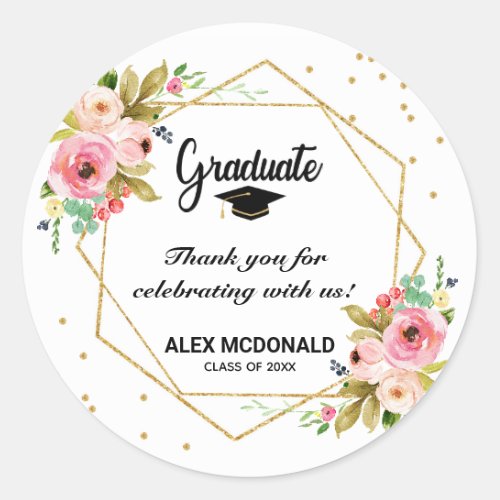 Modern Gold Glitter Geometric Graduation Thank You Classic Round Sticker