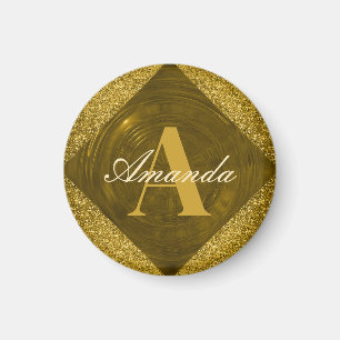 Modern Gold Glitter Girly Monogram Magnet