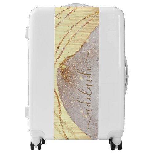 Modern Gold Glitter Girly Monogram Script Name Luggage