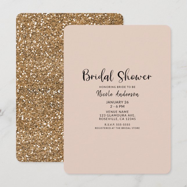 Modern Gold Glitter Glam Bridal Shower Invitation (Front/Back)