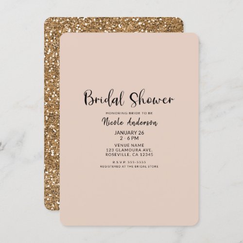 Modern Gold Glitter Glam Bridal Shower Invitation
