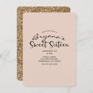 Modern Gold Glitter Glam Sweet 16 Sixteen Party Invitation