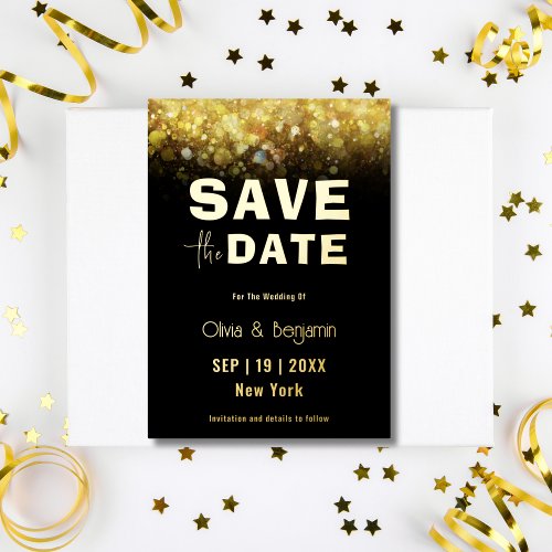 Modern Gold Glitter Glam Wedding Save The Date Foil Invitation