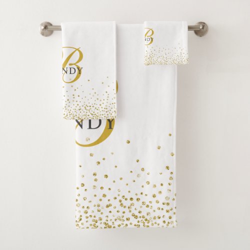 Modern Gold Glitter Gold Monogram Script  Bath Towel Set