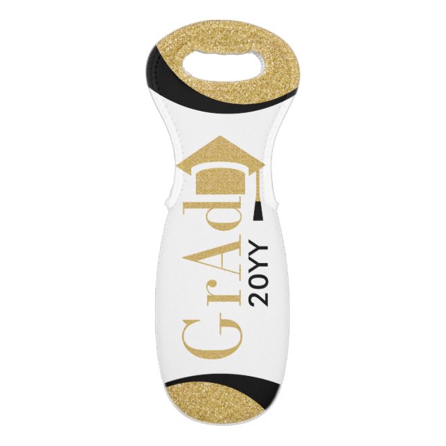 Modern Gold Glitter Grad 2016 Text Design Wine Bag (Front Flat)